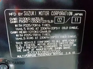 2011 Suzuki Grand Vitara Premium with VIN JS3TD0D28B4102365, listed as a Copart auction lot 60560495 with 176,190 mi miles and Salvage title. Bid and sale history available at DreamBid. Image 14.
