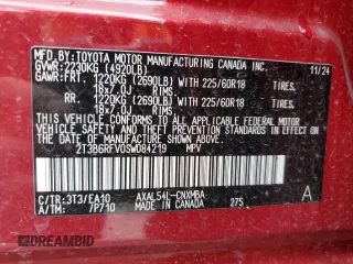 2025 Toyota RAV4 Hybrid XLE Premium with VIN 2T3B6RFV0SW084219, listed as a Copart auction lot 56178785 with 10,726 mi miles and Salvage title. Bid and sale history available at DreamBid. Image 13.