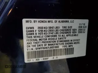 2020 Honda Pilot Touring 7-Passenger z VIN 5FNYF6H67LB031880, wystawiony jako Copart lot #46083925 z przebiegiem 59 729 mil mil oraz Szkoda całkowita • Salvage title. Historia ofert i sprzedaży dostępna na DreamBid. Obrazek 13.