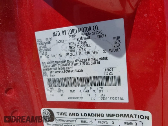 2009 Ford F-150 XL z VIN 1FTRW14809FA55439, wystawiony jako IAAI lot #42254424 z przebiegiem 178 569 mil mil oraz . Historia ofert i sprzedaży dostępna na DreamBid. Obrazek 9.