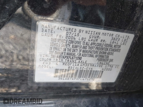 2015 Nissan Sentra SR with VIN 3N1AB7APXFL671290, listed as a IAAI auction lot 40734834 with 108,457 mi miles and . Bid and sale history available at DreamBid. Image 9.
