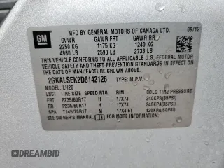 2013 GMC Terrain SLE with VIN 2GKALSEK2D6142126, listed as a Copart auction lot 49909705 with 144,396 mi miles and Clean Title. Bid and sale history available at DreamBid. Image 13.