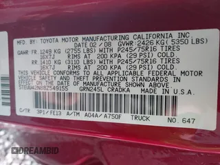 2008 Toyota Tacoma with VIN 5TEUU42N88Z549155, listed as a IAAI auction lot 41276589 with 85,539 mi miles and . Bid and sale history available at DreamBid. Image 9.