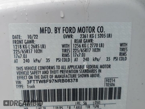 2022 Ford Maverick XL z VIN 3FTTW8F97NRB08378, wystawiony jako Copart lot #56183695 z przebiegiem 23 566 mil mil oraz Szkoda całkowita • Salvage title. Historia ofert i sprzedaży dostępna na DreamBid. Obrazek 12.