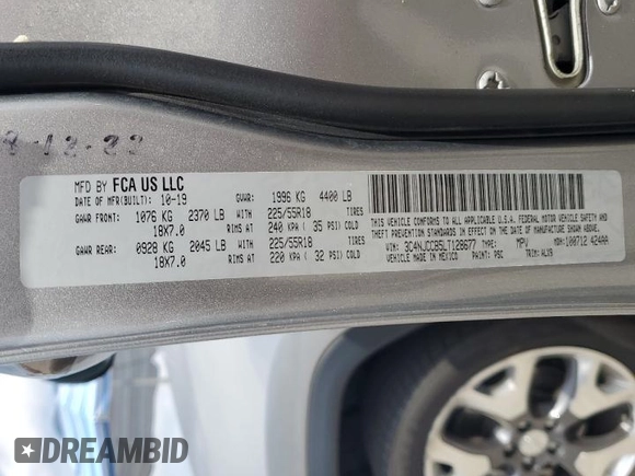 2020 Jeep Compass Limited с VIN 3C4NJCCB5LT128677, выставлен на аукционе Copart как лот 56340605 с пробегом 130 142 миль миль и Списание • Salvage title. История ставок и продаж доступна на DreamBid. Изображение 13.