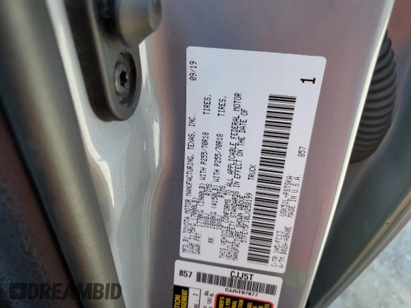 2020 Toyota Tundra 2WD SR5 with VIN 5TFEY5F10LX258199, listed as a Copart auction lot 58236654 with 71,158 mi miles and Salvage Title. Bid and sale history available at carsss.com. Image 12.