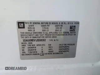 2018 Chevrolet Equinox Premier with VIN 3GNAXMEV1JS596362, listed as a Copart auction lot 44212615 with 54,173 mi miles and Salvage Title. Bid and sale history available at carsss.com. Image 13.