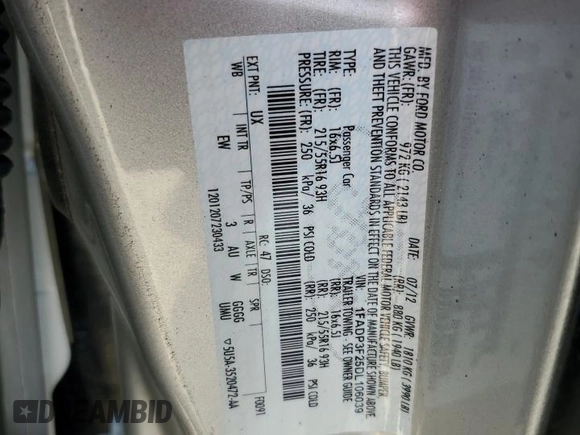 2013 Ford Focus SE with VIN 1FADP3F25DL106039, listed as a Copart auction lot 63492965 with 113,553 mi miles and Salvage title. Bid and sale history available at DreamBid. Image 12.