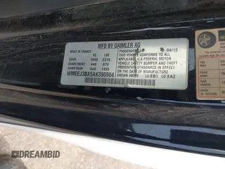 2010 Smart fortwo Pure with VIN WMEEJ3BA5AK390904, listed as a IAAI auction lot 41688922 with Not provided miles and . Bid and sale history available at DreamBid. Image 9.