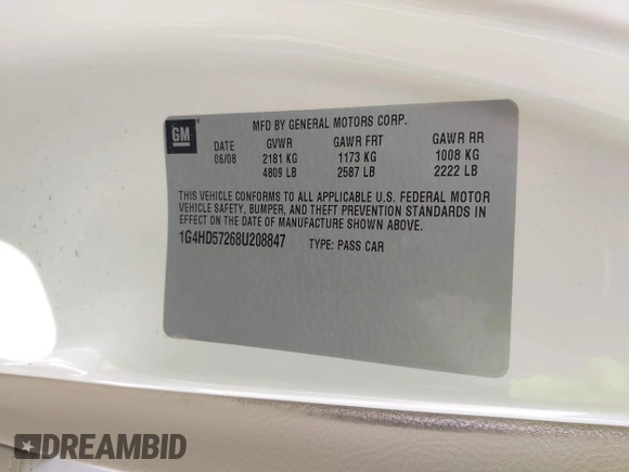 2008 Buick Lucerne CXL with VIN 1G4HD57268U208847, listed as a IAAI auction lot 41961899 with 114,033 mi miles and . Bid and sale history available at DreamBid. Image 9.