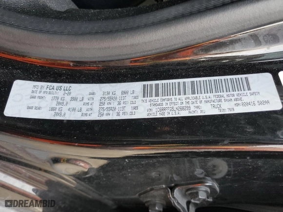2020 Ram 1500 Big Horn with VIN 1C6RRFFG5LN268299, listed as a Copart auction lot 82467744 with 84,673 mi miles and Salvage Title. Bid and sale history available at carsss.com. Image 12.