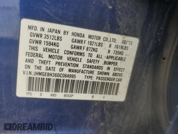 2013 Honda Fit с VIN JHMGE8H36DC064995, выставлен на аукционе Copart как лот 55129035 с пробегом Не указан миль и Списание • Salvage title. История ставок и продаж доступна на DreamBid. Изображение 12.