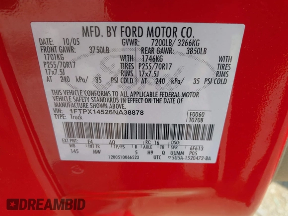 2006 Ford F-150 XLT с VIN 1FTPX14526NA38878, выставлен на аукционе IAAI как лот 42435891 с пробегом 213 743 миль миль и . История ставок и продаж доступна на DreamBid. Изображение 9.