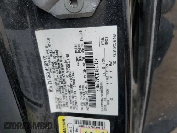 2013 Lincoln MKZ с VIN 3LN6L2J97DR803187, выставлен на аукционе Copart как лот 58361715 с пробегом 159 505 миль миль и Чистый • Clean title. История ставок и продаж доступна на DreamBid. Изображение 13.