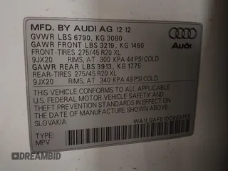 2013 Audi Q7 Premium Plus with VIN WA1LGAFE1DD009705, listed as a IAAI auction lot 41390712 with 99,649 mi miles and . Bid and sale history available at DreamBid. Image 9.