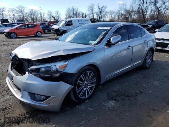 2014 Kia Cadenza Premium with VIN KNALN4D78E5139605, listed as a Copart auction lot 45453455 with 130,764 mi miles and Salvage Title. Bid and sale history available at carsss.com. Image 1.