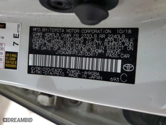 2018 Toyota Prius Prime Plus with VIN JTDKARFP7J3100417, listed as a Copart auction lot 47987185 with 75,867 mi miles and Salvage Title. Bid and sale history available at carsss.com. Image 12.