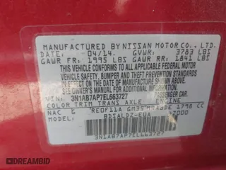 2014 Nissan Sentra SV with VIN 3N1AB7AP7EL663727, listed as a IAAI auction lot 41663513 with 162,308 mi miles. Bid and sale history available at carsss.com. Image 9.