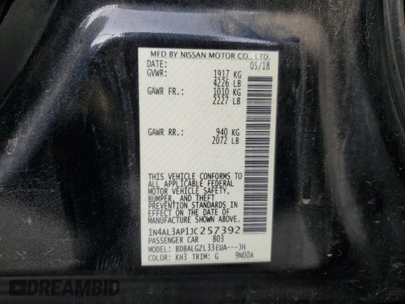 2018 Nissan Altima SV with VIN 1N4AL3AP1JC257392, listed as a Copart auction lot 47040325 with 54,188 mi miles and Salvage Title. Bid and sale history available at DreamBid. Image 12.