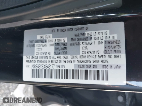 2016 Mazda CX-5 Sport with VIN JM3KE4BY3G0843177, listed as a IAAI auction lot 41804094 with 193,461 mi miles. Bid and sale history available at carsss.com. Image 9.