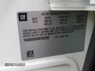 2011 Buick LaCrosse CXS with VIN 1G4GE5ED2BF252983, listed as a Copart auction lot 51167145 with 84,633 mi miles and Salvage Title. Bid and sale history available at carsss.com. Image 12.