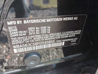 2015 BMW 5 Series 535i xDrive with VIN WBA5B3C58FD545855, listed as a IAAI auction lot 42818045 with 81,521 mi miles and . Bid and sale history available at DreamBid. Image 9.