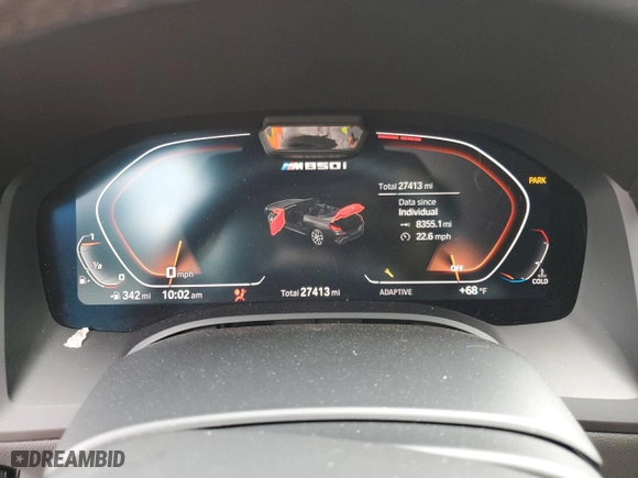 2019 BMW 8 Series M850i xDrive with VIN WBAFY4C58KBX39395, listed as a Copart auction lot 74088834 with 27,413 mi miles and Salvage Title. Bid and sale history available at carsss.com. Image 9.
