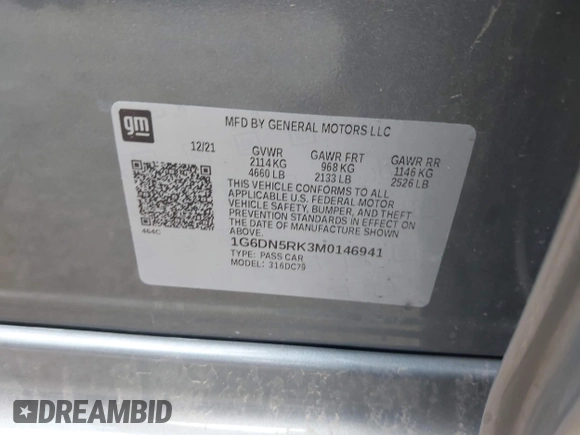 2021 Cadillac CT5 Premium Luxury z VIN 1G6DN5RK3M0146941, wystawiony jako IAAI lot #41934950 z przebiegiem Nie podano mil oraz . Historia ofert i sprzedaży dostępna na DreamBid. Obrazek 9.