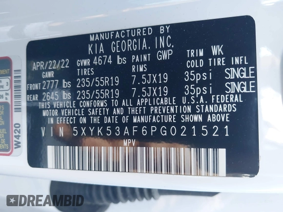 2023 Kia Sportage SX-Prestige with VIN 5XYK53AF6PG021521, listed as a IAAI auction lot 41516561 with 14,902 mi miles and . Bid and sale history available at DreamBid. Image 9.