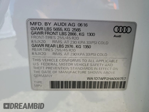 2017 Audi Q5 Premium Plus с VIN WA1D7AFP2HA009757, выставлен на аукционе Copart как лот 49334995 с пробегом 63 514 миль миль и Списание • Salvage title. История ставок и продаж доступна на DreamBid. Изображение 13.