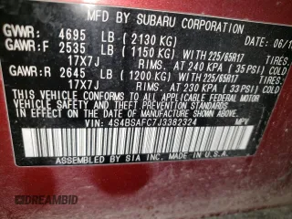 2018 Subaru Outback Premium with VIN 4S4BSAFC7J3382324, listed as a Copart auction lot 60302605 with Not provided miles and Salvage title. Bid and sale history available at DreamBid. Image 13.