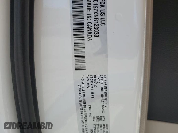 2022 Chrysler Pacifica Hybrid Limited z VIN 2C4RC1S7XNR123039, wystawiony jako Copart lot #57786915 z przebiegiem 61 616 mil mil oraz Szkoda całkowita • Salvage title. Historia ofert i sprzedaży dostępna na DreamBid. Obrazek 13.