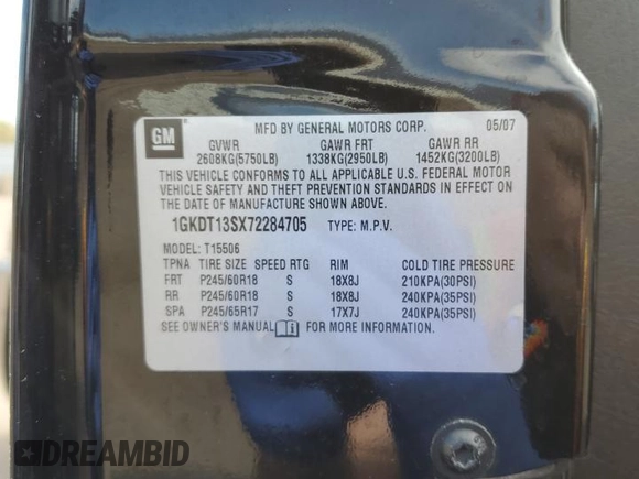 2007 GMC Envoy SLE z VIN 1GKDT13SX72284705, wystawiony jako Copart lot #53304425 z przebiegiem 103 203 mil mil oraz Czysty tytuł • Clean title. Historia ofert i sprzedaży dostępna na DreamBid. Obrazek 13.