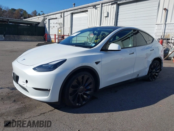 2023 Tesla Model Y Performance with VIN 7SAYGDEF3PF711497, listed as a IAAI auction lot 41877450 with 21,887 mi miles and . Bid and sale history available at DreamBid. Image 2.