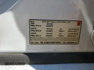 2017 Tesla Model S 60 with VIN 5YJSA1E19HF183845, listed as a Copart auction lot 58204205 with 150,701 mi miles and Salvage title. Bid and sale history available at DreamBid. Image 12.