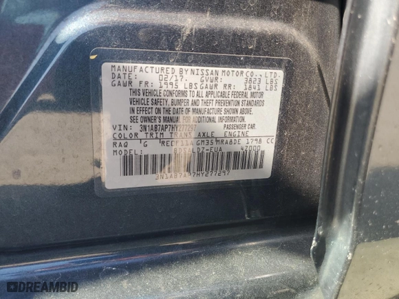 2017 Nissan Sentra SV with VIN 3N1AB7AP7HY277297, listed as a Copart auction lot 48396685 with 122,470 mi miles and Salvage Title. Bid and sale history available at carsss.com. Image 14.