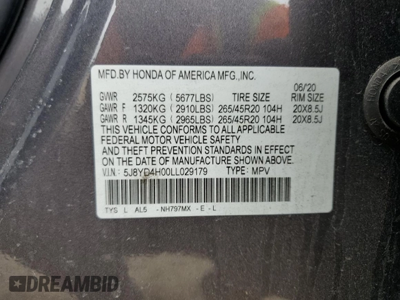2020 Acura MDX Technology с VIN 5J8YD4H00LL029179, выставлен на аукционе Copart как лот 53843785 с пробегом 95 836 миль миль и Списание • Salvage title. История ставок и продаж доступна на DreamBid. Изображение 13.