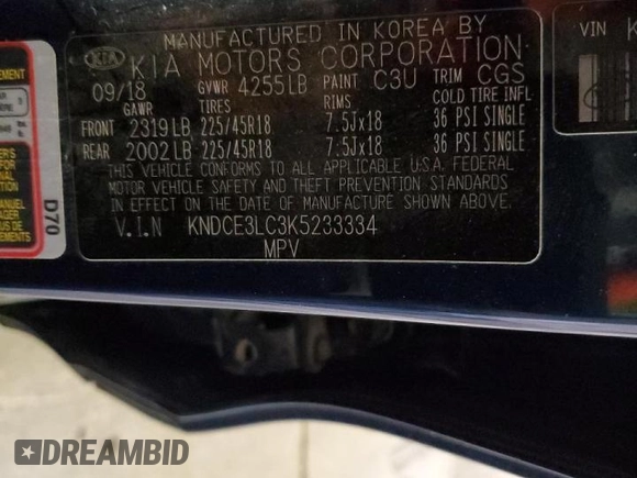 2019 Kia Niro Touring with VIN KNDCE3LC3K5233334, listed as a Copart auction lot 50331415 with 121,827 mi miles and Salvage Title. Bid and sale history available at carsss.com. Image 13.