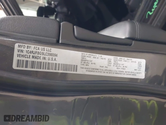 2020 Jeep Grand Cherokee Limited X z VIN 1C4RJFBG9LC396594, wystawiony jako IAAI lot #41856981 z przebiegiem 73 375 mil mil oraz . Historia ofert i sprzedaży dostępna na DreamBid. Obrazek 9.