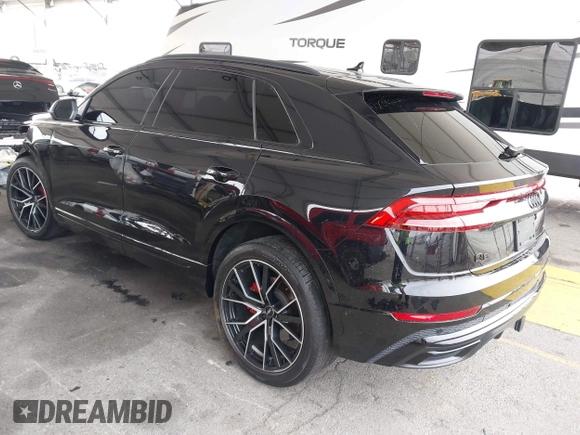 2021 Audi Q8 Premium Plus with VIN WA1EVAF1XMD033688, listed as a IAAI auction lot 42153256 with 41,701 mi miles and . Bid and sale history available at DreamBid. Image 3.