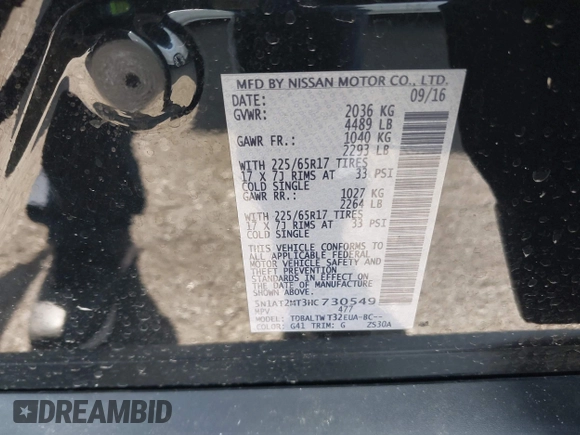 2017 Nissan Rogue SL z VIN 5N1AT2MT3HC730549, wystawiony jako IAAI lot #41614993 z przebiegiem 108 280 mil mil oraz . Historia ofert i sprzedaży dostępna na DreamBid. Obrazek 9.