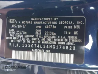 2017 Kia Optima LX с VIN 5XXGT4L34HG176823, выставлен на аукционе IAAI как лот 41102326 с пробегом 132 483 миль миль и . История ставок и продаж доступна на DreamBid. Изображение 9.