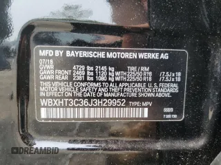 2018 BMW X1 xDrive28i with VIN WBXHT3C36J3H29952, listed as a Copart auction lot 59679285 with 75,220 mi miles and Salvage title. Bid and sale history available at DreamBid. Image 13.