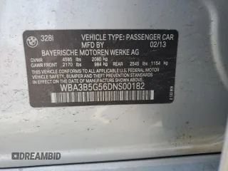 2013 BMW 3 Series 328i xDrive with VIN WBA3B5G56DNS00182, listed as a Copart auction lot 61920285 with Not provided miles and Salvage title. Bid and sale history available at DreamBid. Image 13.
