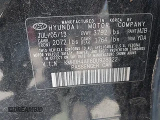 2013 Hyundai Elantra GLS с VIN KMHDH4AE6DU928322, выставлен на аукционе IAAI как лот 42054141 с пробегом 147 986 миль миль и . История ставок и продаж доступна на DreamBid. Изображение 9.