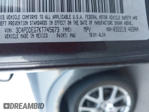 2019 Dodge Journey GT with VIN 3C4PDDEG7KT745673, listed as a IAAI auction lot 41308193 with 227,107 mi miles and . Bid and sale history available at DreamBid. Image 9.