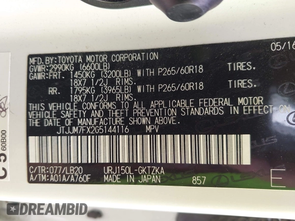 2016 Lexus GX 460 Luxury с VIN JTJJM7FX2G5144116, выставлен на аукционе IAAI как лот 42483148 с пробегом 106 747 миль миль и . История ставок и продаж доступна на DreamBid. Изображение 9.