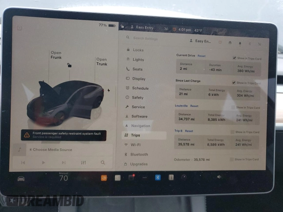 2023 Tesla Model 3 with VIN 5YJ3E1EA4PF641279, listed as a Copart auction lot 46031405 with 35,578 mi miles and Salvage Title. Bid and sale history available at DreamBid. Image 9.
