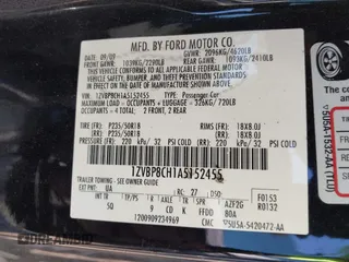 2010 Ford Mustang GT with VIN 1ZVBP8CH1A5152455, listed as a IAAI auction lot 41816345 with 261,275 mi miles and . Bid and sale history available at carsss.com. Image 9.