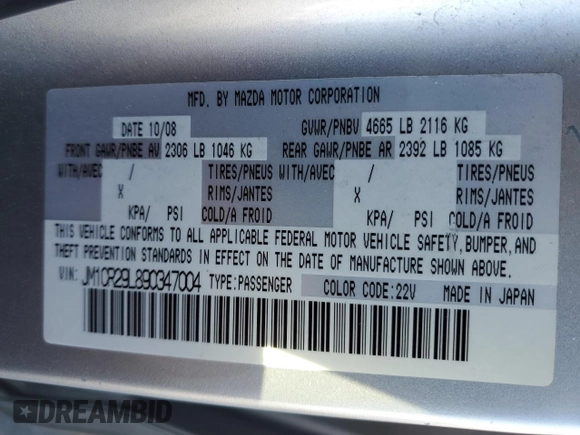2009 Mazda 5 Sport with VIN JM1CR29L890347004, listed as a Copart auction lot 44620725 with 154,262 mi miles and Clean title. Bid and sale history available at DreamBid. Image 13.